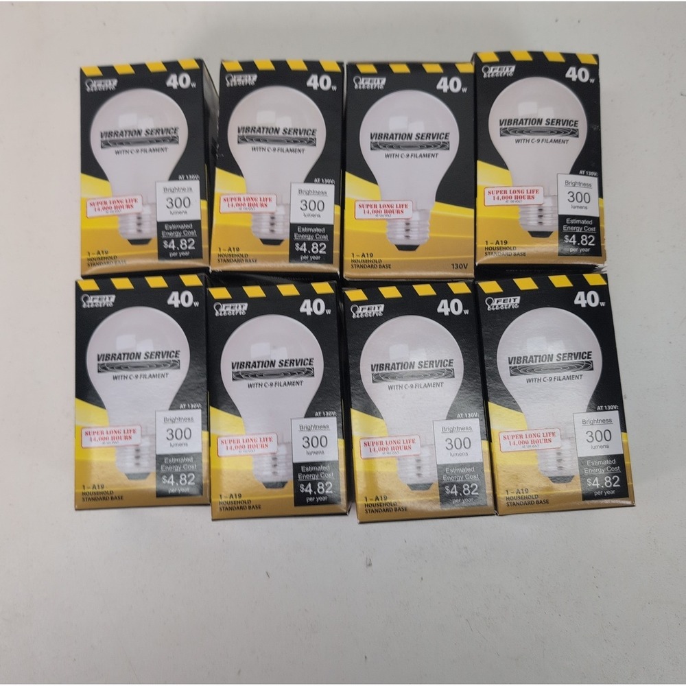 Lot‎ of 8 Feit Electric 40W A19 Frosted Vibration Service Bulbs 130V